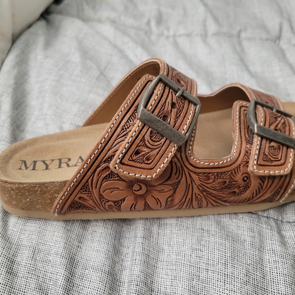 MYRA Brown Sandals with Buckle Straps - Picture 2 of 4